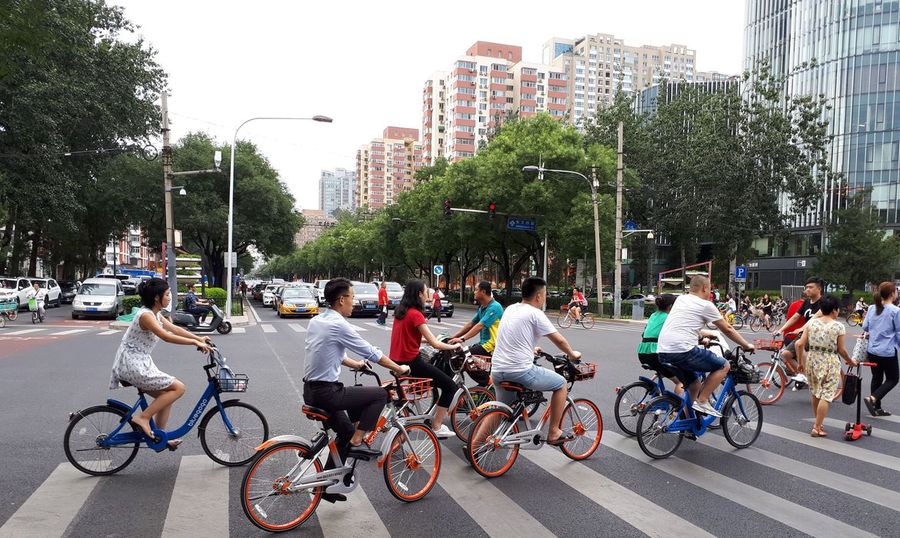 Center uso de bicicletas compartilhadas na china