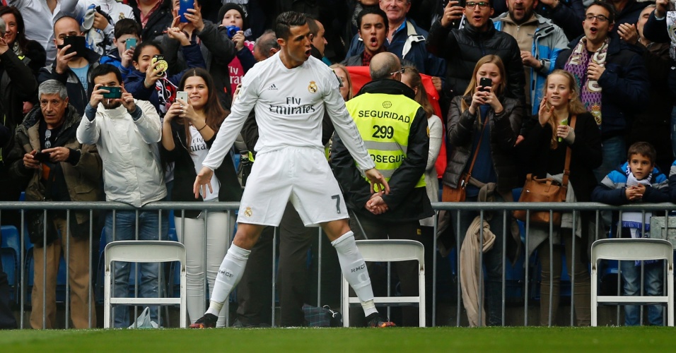 Cristiano ronaldo comemora gol marcado pelo real madrid contra o athletic bilbao pelo campeonato espanhol 1455381394562 956x500