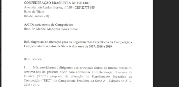 Oficio enviado aos clubes pedem mudanca no regulamento do brasileirao 1480687807885 615x300