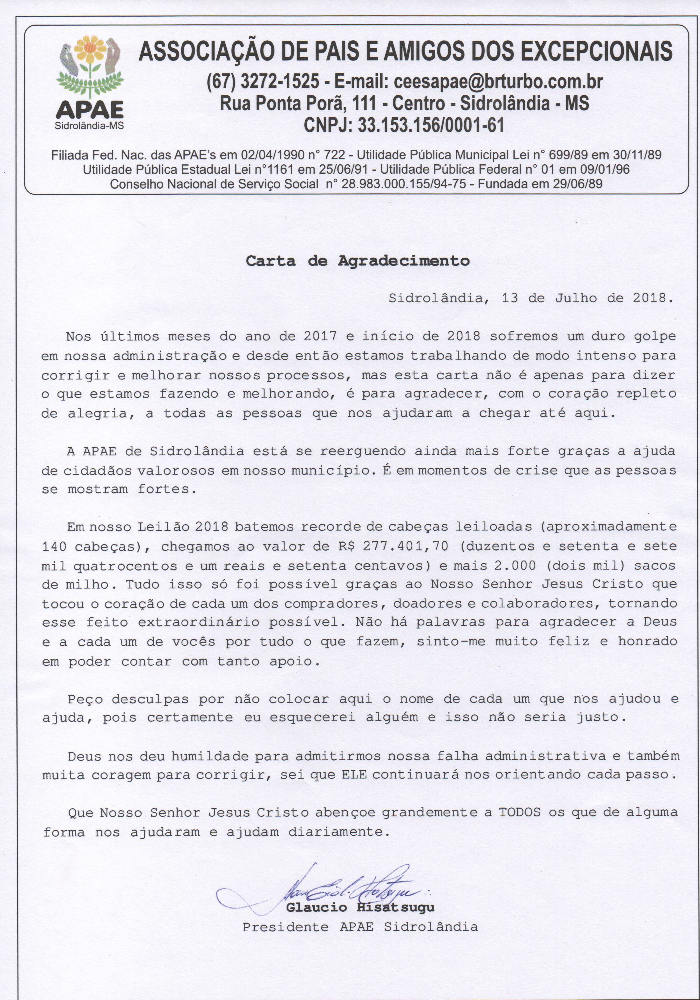 Carta de agradecimento